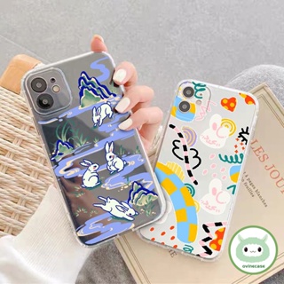 เคสซิลิโคนนิ่ม แบบใส ลายกระต่ายน่ารัก สําหรับ iPhone 14 12 13 11 Pro Max XS X XR XS Max 6 7 8 Plus