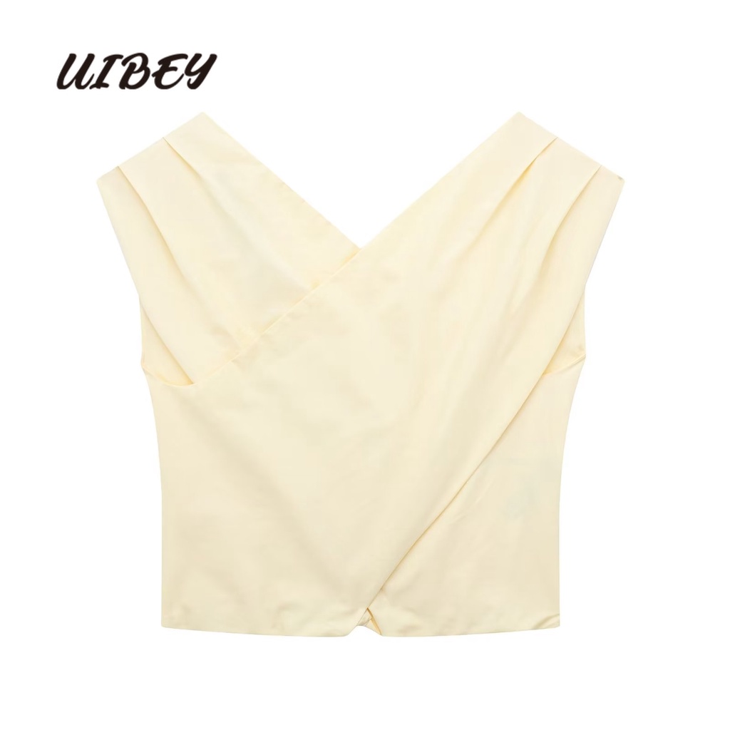 uibey-ขายส่ง-เสื้อแขนกุด-คอวี-จับจีบ-8101