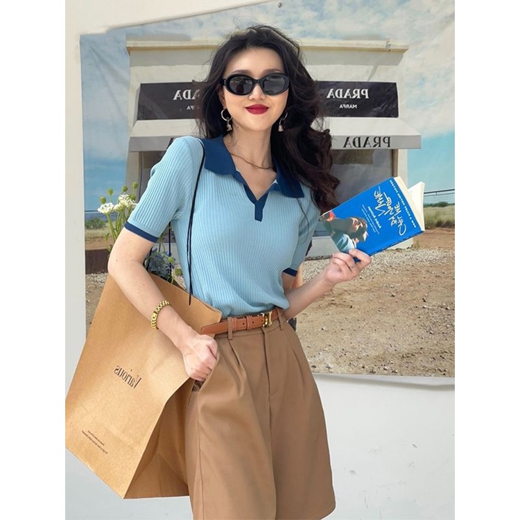 เสื้อโปโลแขนสั้น-คอปก-แบบเรียบ-แฟชั่นฤดูร้อน-สําหรับผู้หญิง