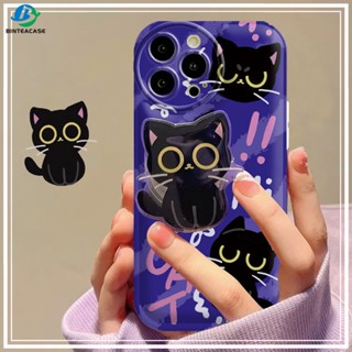 เคสโทรศัพท์มือถือ TPU ลายกราฟฟิตี้แมวดํา พร้อมขาตั้ง สําหรับ OPPO Reno 8T 4G A57 A16 A16K A17 A5S A12 A3S A12E A92 A52 F1S A53 A33 A31 A9 A5 A15 A15S A54 F9 C1