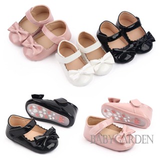 Babygarden- รองเท้าเจ้าหญิง หนัง PU นุ่ม โบว์ กันลื่น รองเท้าหัดเดิน แรกเกิด เด็กผู้หญิง