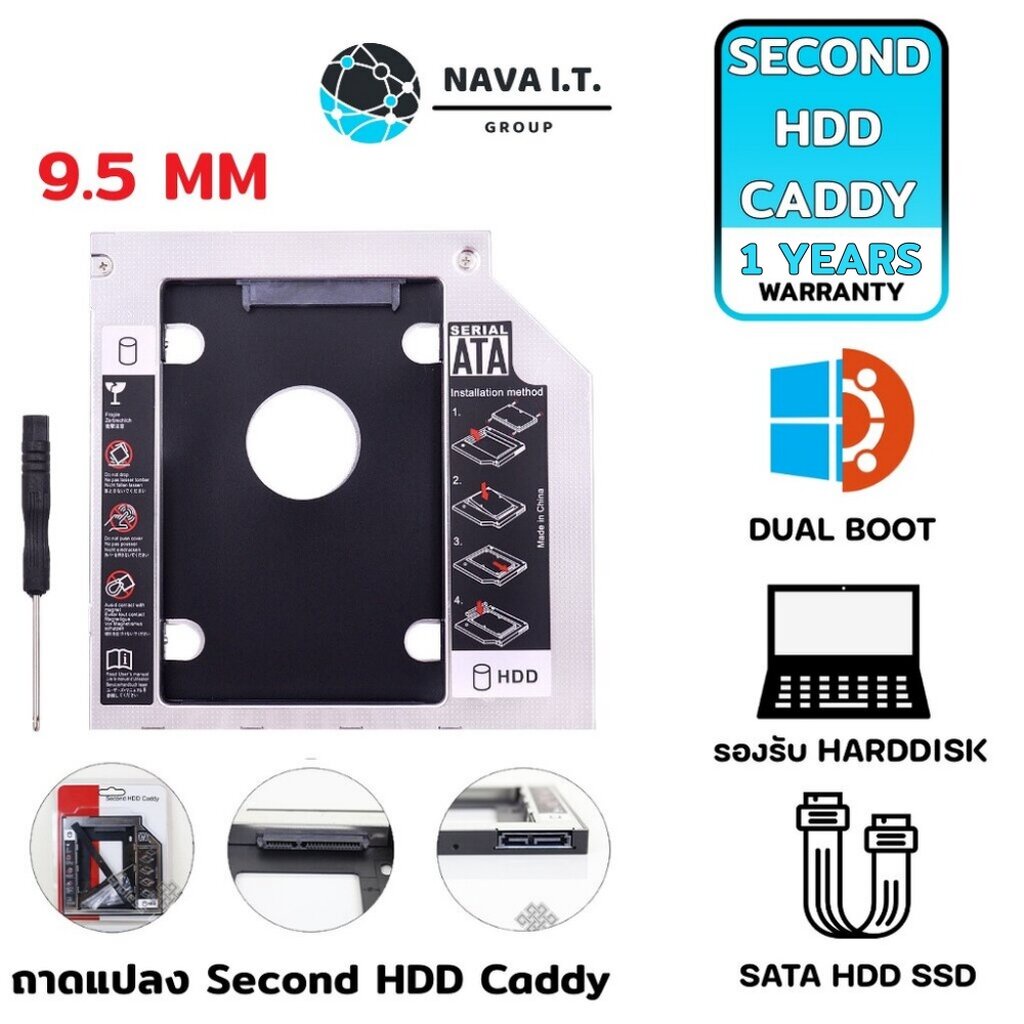 ภาพหน้าปกสินค้าใส่โค้ดลด50"3D2L2UJU" (239) NAVA IT ถาดแปลง Second HDD Caddy 9.5mm Bracket DVD-ROM CD Optical Bay Tray ประกัน 1 ปี