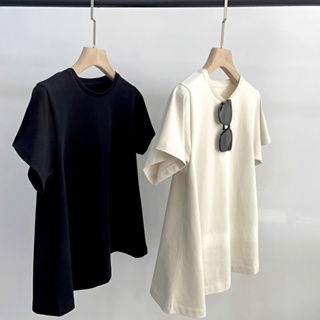 Fat MM extra large 300jin simple solid color short-sleeved T-shirt womens summer loose umbrella A hem shows thin blouse 2