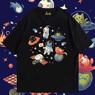 📦พร้อมส่ง  เสื้อ cat space  ผ้า Cotton 100 % ผ้าSOFT T-shirt