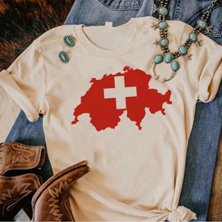 เสื้อยืด พิมพ์ลายกราฟฟิค Switzerland สไตล์ญี่ปุ่น ฮาราจูกุ สําหรับผู้หญิง