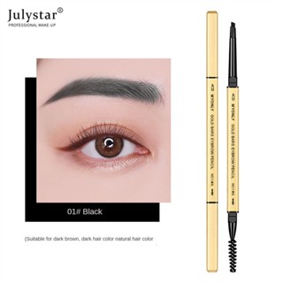 JULYSTAR ดินสอเขียนคิ้วสองหัว Myonly ตะเกียบสีทองบาง 3D ดินสอเขียนคิ้วสามเหลี่ยมติดทนนานไม่เลอะ