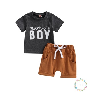 Babyclothes- ชุดเสื้อแขนสั้น คอกลม พิมพ์ลายตัวอักษร และกางเกงขาสั้น ทรงหลวม สไตล์สตรีท สําหรับเด็กผู้ชาย