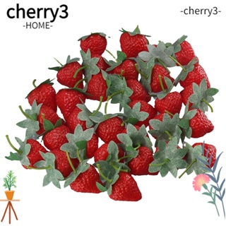 Cherry3 สตรอเบอร์รี่ปลอม พลาสติก สีแดง สําหรับตกแต่งปาร์ตี้ เทศกาล 50 ชิ้น