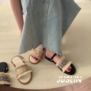 JUSLIN รองเท้าแตะ รองเท้าแตะผู้หญิง ส้นแบน ใส่สบาย สไตล์เกาหลี รองเท้าแฟชั่น 2023 ใหม่ 072418