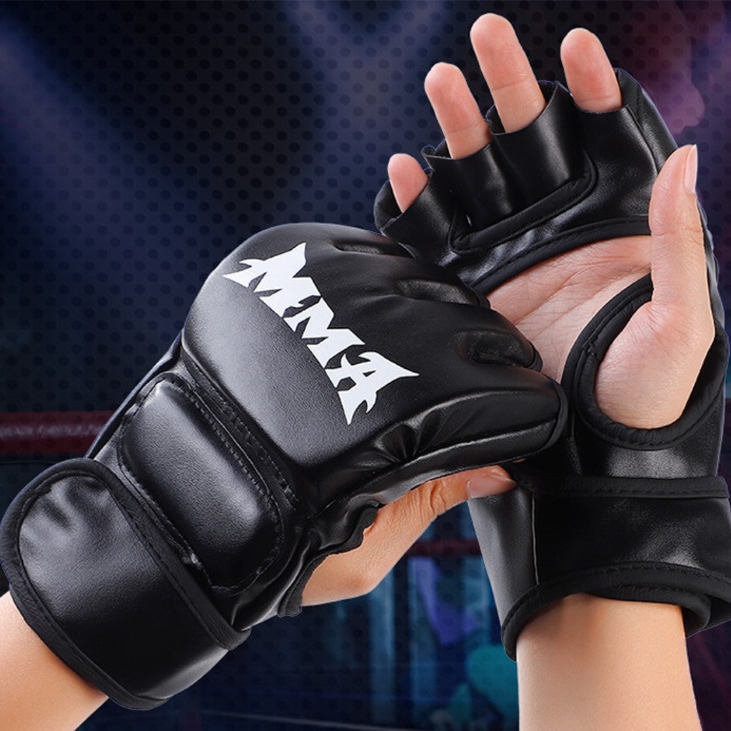 นวมชกมวย MMA ครึ่งนิ้วมวยไทยคิกบ็อกซิ่งถุงมือฝึกซ้อม Sanda Combat ถุง ...