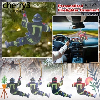 Cherry3 พวงกุญแจจี้ไม้ รูปนักดับเพลิง สําหรับแขวนตกแต่งต้นคริสต์มาส 2 ชิ้น