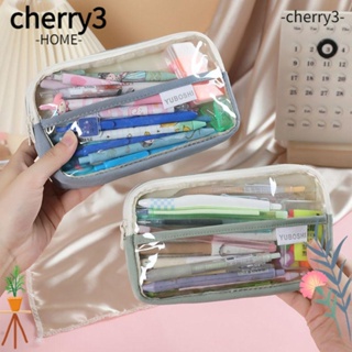 Cherry3 กระเป๋าดินสอ ผ้าแคนวาส PVC แบบใส หลายชั้น จุของได้เยอะ สําหรับสํานักงาน โรงเรียน