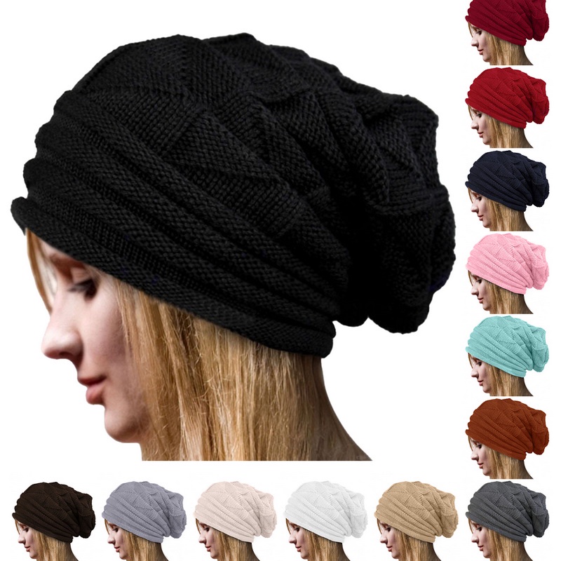 หมวกถัก-แบบหนา-ให้ความอบอุ่น-สีพื้น-แฟชั่นฤดูหนาว-สําหรับผู้หญิง