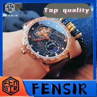 Fensir FENSIR พร้อมส่ง นาฬิกาข้อมืออัตโนมัติ หน้าปัดขนาดใหญ่ ลายดวงจันทร์ ดาว ฉลุลาย สําหรับผู้ชาย