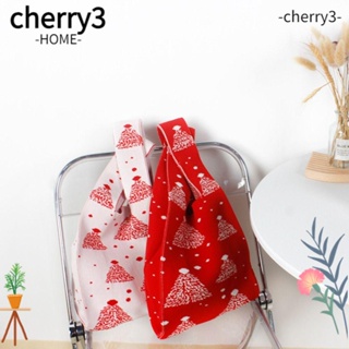 Cherry3 กระเป๋าถือ ผ้าถัก ความจุสูง ลายต้นคริสต์มาส แฟชั่นสําหรับผู้หญิง