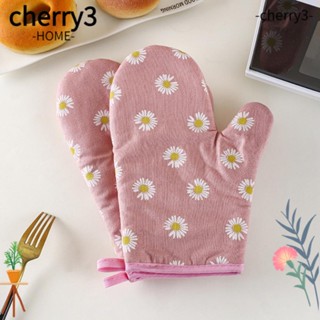 Cherry3 ถุงมือผ้าฝ้าย ลายดอกเดซี่ สีชมพู ทนความร้อน กันลื่น สําหรับทําอาหาร เบเกอรี่ ไมโครเวฟ พิซซ่า ห้องครัว 2 ชิ้น