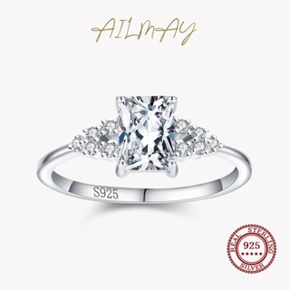 Ailmay ของแท้ แหวนเงินแท้ 925 ประดับเพทาย หรูหรา เครื่องประดับแฟชั่น สําหรับผู้หญิง งานแต่งงาน
