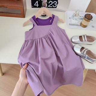 Girls skirt 2023 summer girls purple vest suspenders two-piece dresses womens treasure braces dress trend