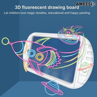 Ameesi กระดานวาดภาพ สร้างสรรค์ พร้อมแว่นตา 3D เรืองแสง 3D สําหรับเด็กผู้ชาย 1 ชุด