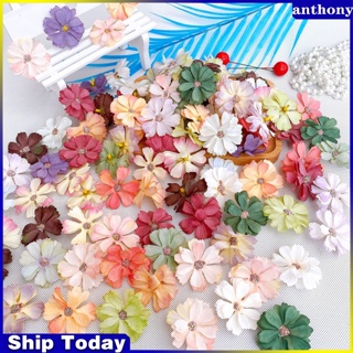 Anthony 50/100 ชิ้น หัวดอกไม้ประดิษฐ์ ดอกไม้ผ้าไหม ที่มีสีสัน สําหรับงานฝีมือ สมุด ตกแต่งบ้าน (คละสี)