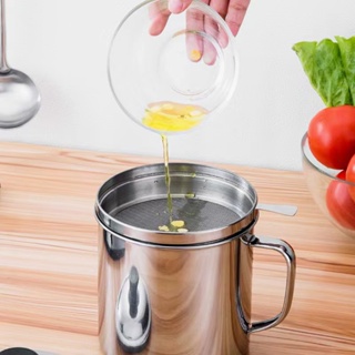 Spot second hair# stainless steel oil filter pot with filter screen household large filter oil Cup frying pot oil storage tank kitchen separation oil residue Cup 8cc