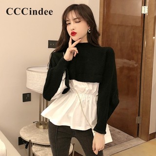 Cccindee ใหม่ เสื้อกันหนาว คอกลม แขนยาว สีตัดกัน เข้ากับทุกการแต่งกาย แฟชั่นสําหรับผู้หญิง 2023