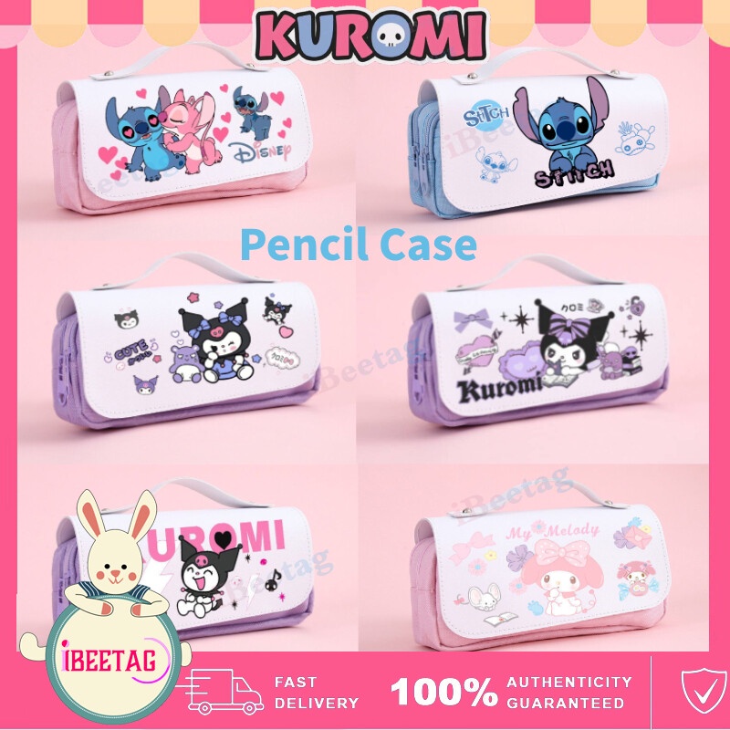 kuromi-กล่องดินสอ-อเนกประสงค์-มีซิป-ลายการ์ตูน-cinnamoroll-melody-stitch-น่ารัก-3d-ความจุขนาดใหญ่-สําหรับโรงเรียน