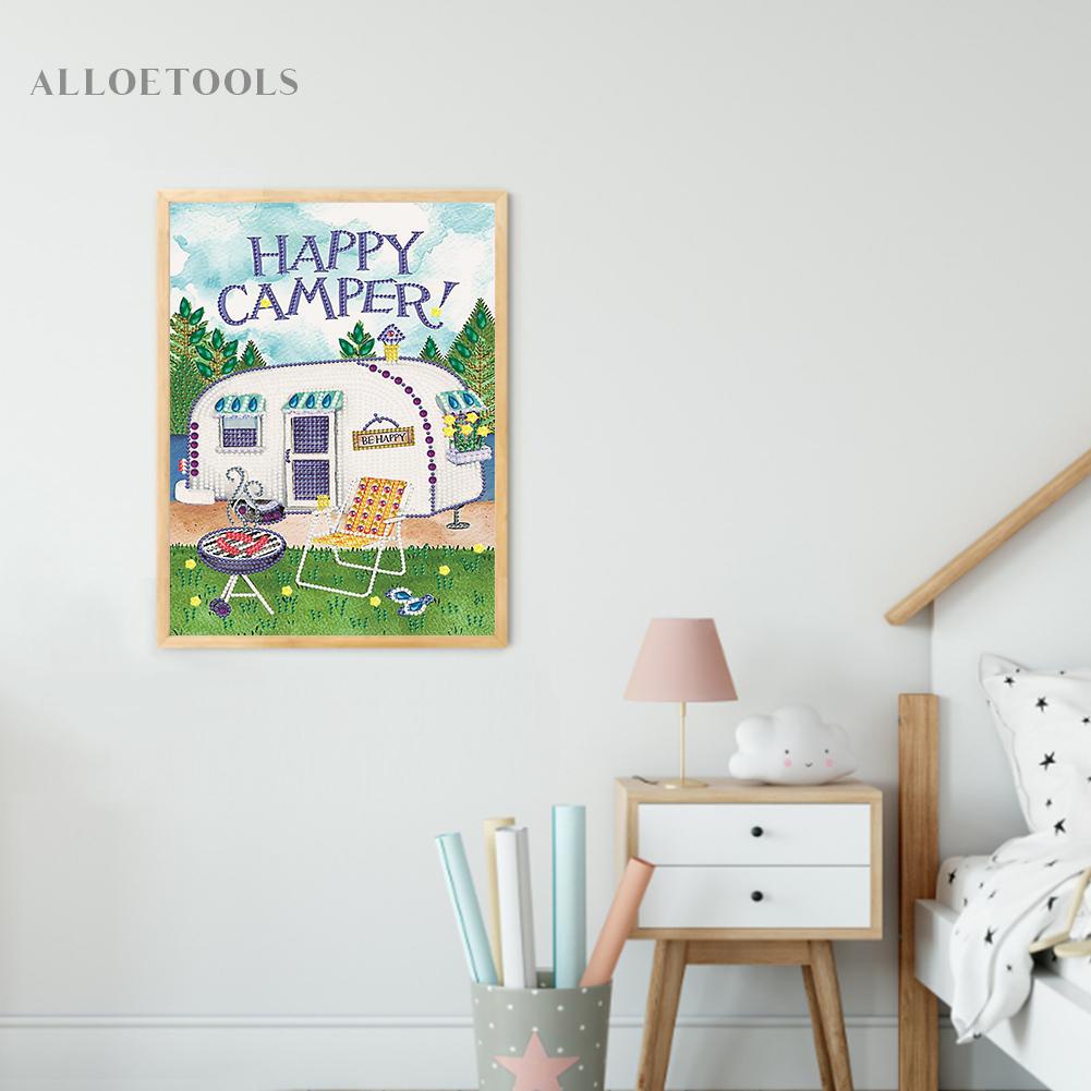 ชุดภาพวาดปักเพชร-รูปรถบัส-happy-camping-สําหรับตกแต่งผนัง-alloetools-th