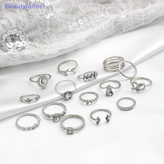 [Beautyoufeel] แหวนคู่รัก ประดับพลอยเทียม รูปใบไม้ สไตล์โบฮีเมียน 15 ชิ้น ต่อชุด