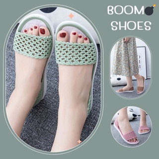 BOOM💣รองเท้าแตะแบบสวม คาดแต่งฉลุลายสาน มีหุ้มส้น 4 สี เบอร์ 36-41