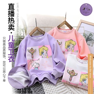 Autumn new girls Japanese embroidered cartoon Sakura sweater childrens warm long-sleeved solid color blouse