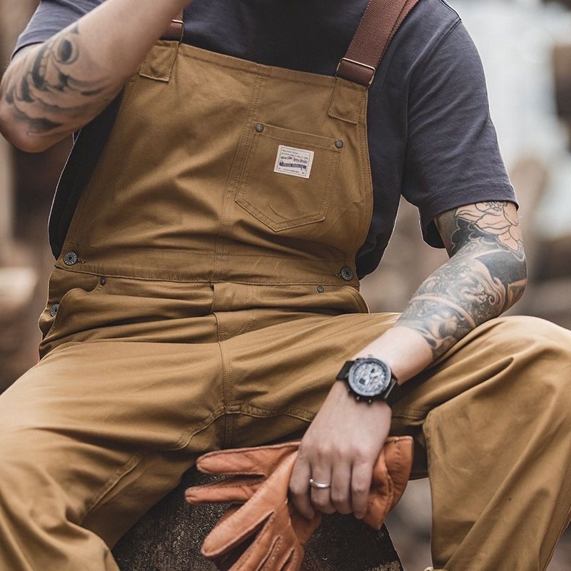 Loose Trendy Retro Khaki Suspender Overalls