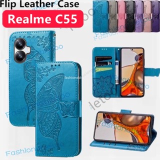 เคสโทรศัพท์หนัง ฝาพับแม่เหล็ก กันกระแทก พร้อมช่องใส่บัตร สําหรับ Realme C55 Nfc C 55 RealmeC55