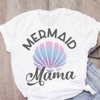 เสื้อยืดแขนสั้นเสื้อยืดแขนสั้น พิมพ์ลาย Mama Mom Mermaid สําหรับผู้หญิงS-5XL