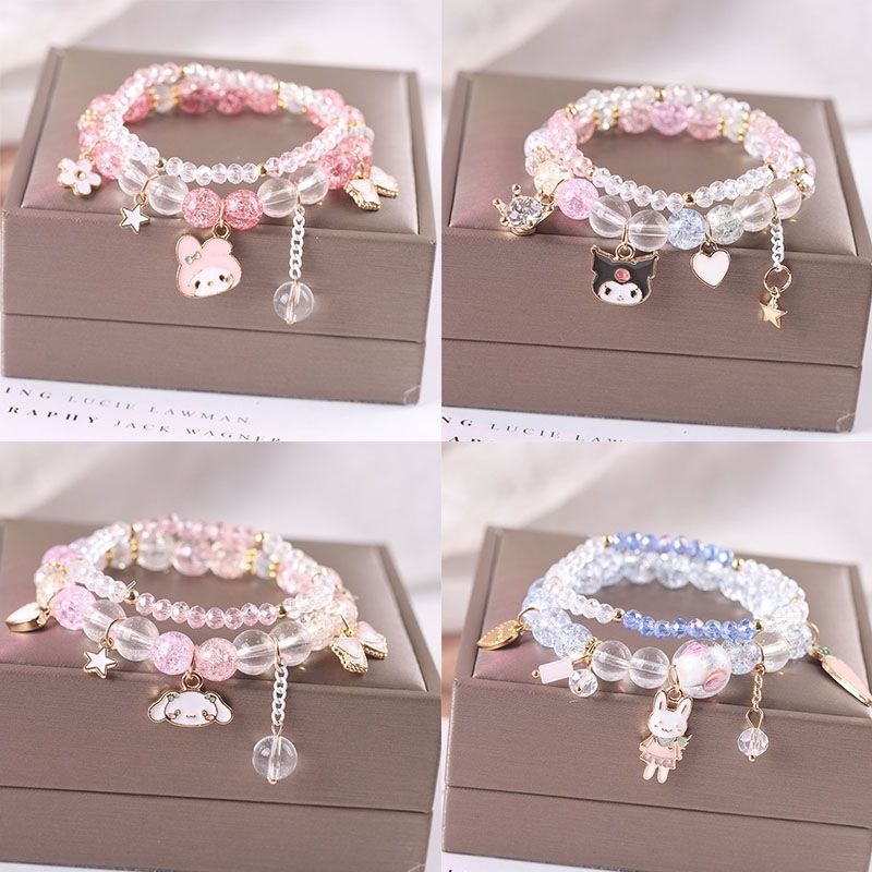 kawaii-sanrio-cinnamoroll-kuromi-mymelody-สร้อยข้อมือคริสตัลสด-ขนาดเล็ก-สําหรับเด็กผู้หญิง