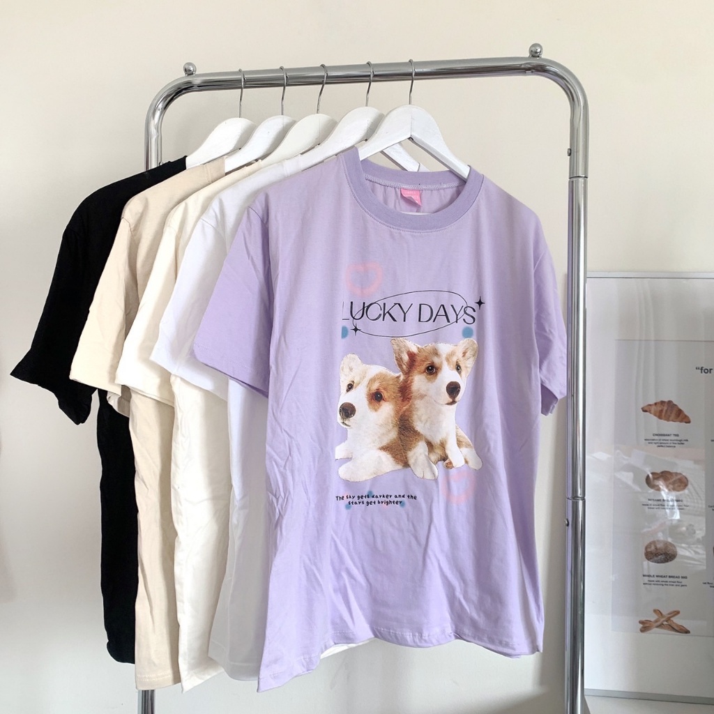 s238-เสื้อยืด-oversize-ผ้าคอตตอน-สไตล์มินิมอล-สกรีน-lucky-days