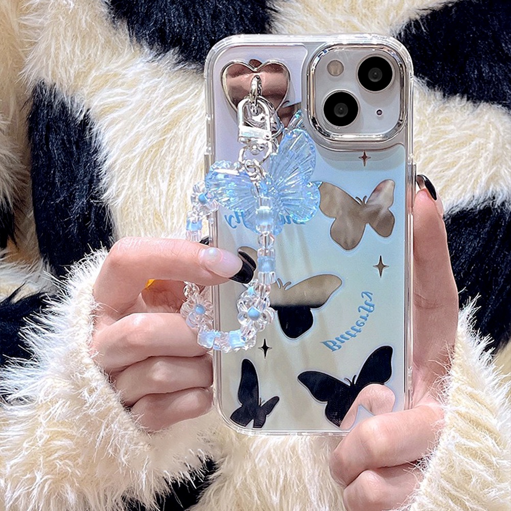 เคสโทรศัพท์มือถือ-แต่งไล่โทนสี-พร้อมกระจก-ลายผีเสื้อ-สําหรับ-iphone-11-15-14-12-13-pro-max