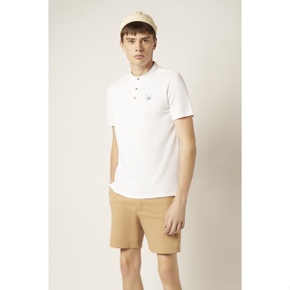ESP เสื้อโปโลคอจีนลายเฟรนช์ชี่ ผู้ชาย สีขาว | Stand Collar Frenchie Polo Shirt | 9710