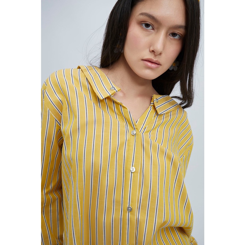 esp-เสื้อเชิ้ตลายทาง-ผู้หญิง-สีเหลืองเฉดกลาง-striped-shirt-blouse-5819