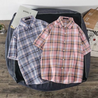 Shirt Mens Short Sleeve White Plaid Shirt High School Student Summer Dress Korean Version Trend Handsome New Summer Half Sleeve