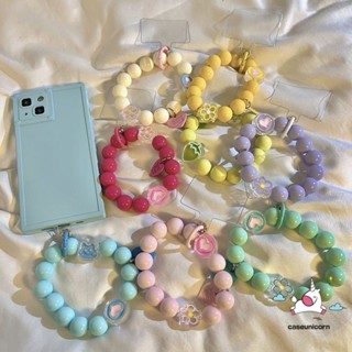 สายคล้องข้อมือ ประดับลูกปัดไข่มุก ลายการ์ตูนสตรอเบอร์รี่ ดอกไม้ หัวใจน่ารัก สีสันสดใส แบบสร้างสรรค์ อุปกรณ์เสริม สําหรับห้อยโทรศัพท์มือถือ