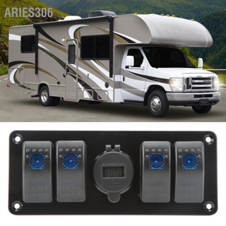  Aries306 4 in 1 แผงสวิตช์รวมเครื่องชาร์จ USB คู่จอแสดงผลแรงดันไฟฟ้า LED เหมาะสำหรับ UTV ATV รถบรรทุกรถพ่วงรถบัสเรือยอชท์