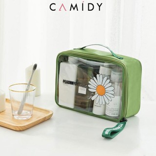 Camidy PVC ขนาดเล็ก Daisy กระเป๋าเครื่องสำอางหญิงแบบพกพาเครื่องสำอางล้างกระเป๋าเก็บ Ins Wind Travel กระเป๋าล้างกันน้ำ