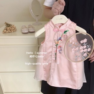 พร้อมส่ง ชุดเดรสกี่เพ้า แขนกุด ปักลาย สไตล์ญี่ปุ่น เกาหลี แฟชั่นฤดูร้อน สําหรับเด็กผู้หญิง 2023