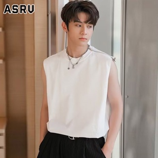 ASRV เสื้อกั๊ก กีฬาเสื้อกั๊กหลวมผู้ชายแขนกุดสีทึบไหล่ซิปออกแบบแบรนด์อินเทรนด์เท่และหล่อ