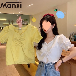 Manxi เสื้อเชิ้ตผู้หญิง เสื้อสาวอวบ สะดวกสบาย  มีความรู้สึกของการออกแบบ A95K03N