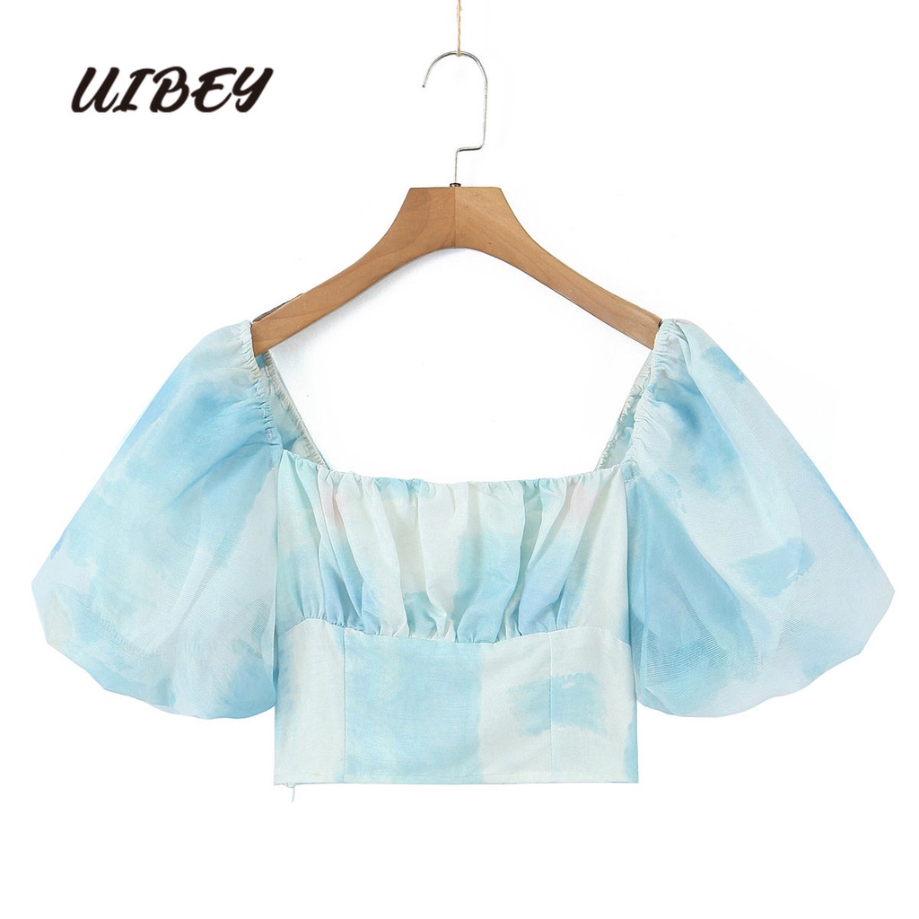 uibey-เสื้อเชิ้ต-แขนพัฟ-เอวสูง-พิมพ์ลาย-แฟชั่น-9598