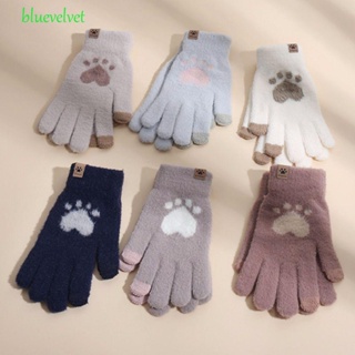 BLUEVELVET ถุงมือ ผ้าวูล แบบยืดหยุ่น ระบายอากาศได้ดี ลายอุ้งเท้าแมว สําหรับผู้หญิง
