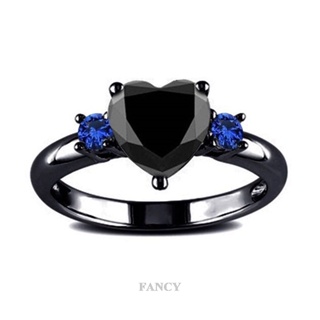 Fancy แหวนหมั้น ฝังเพทาย รูปหัวใจ สีดํา สไตล์วินเทจ เครื่องประดับ สําหรับผู้หญิง