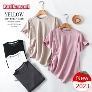 เสื้อยืดลําลอง ผ้าฝ้าย แขนสั้น คอกลม ทรงหลวม ขนาดใหญ่ แฟชั่นฤดูร้อน สําหรับสตรี 2023